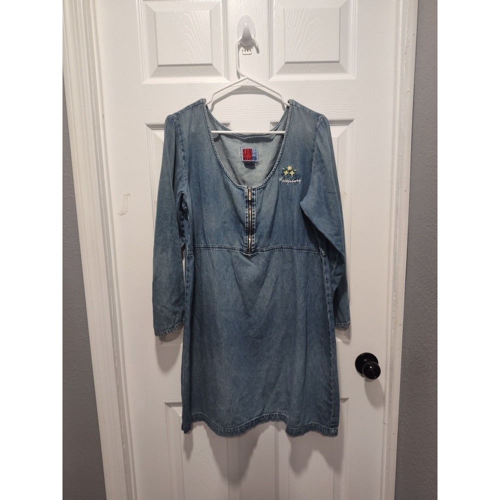 Sunbelt Denim Embroidered Shirt dress Size Large lightweight casual 100% cotton‎